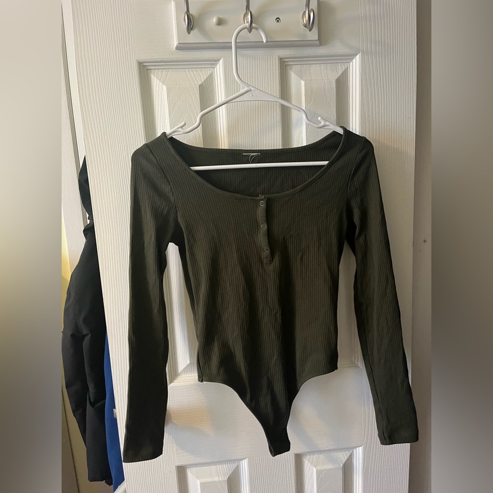 PINK Dark Green Long Sleeve Bodysuit